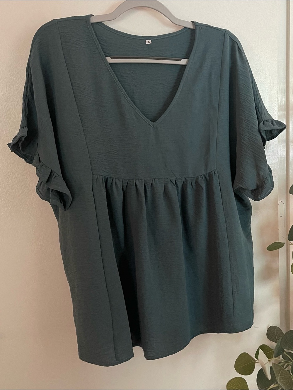 Women's Deep Teal V-Neck Babydoll Top